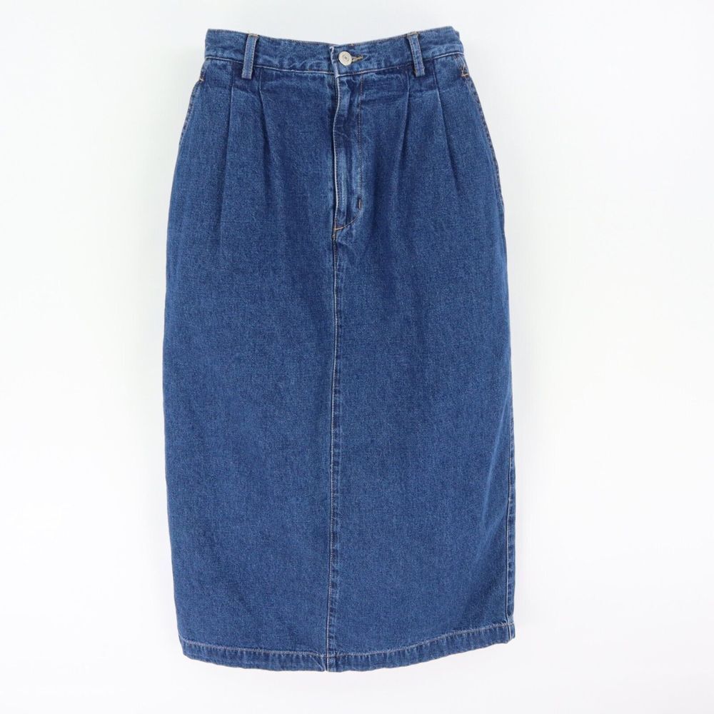 DOCKERS Midi Jean Skirt Pleated Womens Size 6 Blue‎ 100% Cotton Denim Pockets